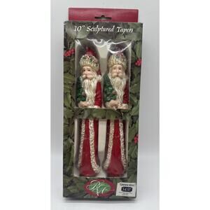 Vintage Robert Alan 10” Sculptured Taper Santa Candles Unburned Hand Painted